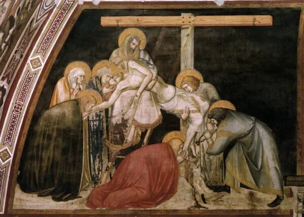 Deposition of Christ from the Cross (1310) by Pietro Lorenzetti — original painting reproduced as a hand-painted oil on canvas
