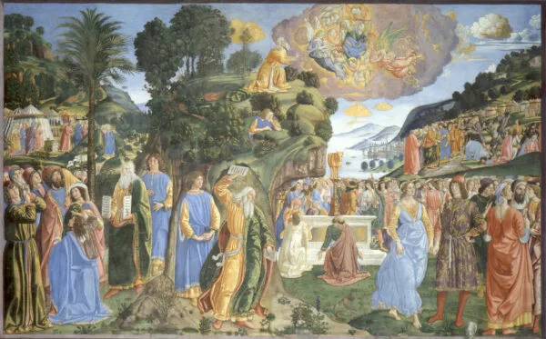 Descent from Mount Sinai (1481) by Cosimo Rosselli — original painting reproduced as a hand-painted oil on canvas