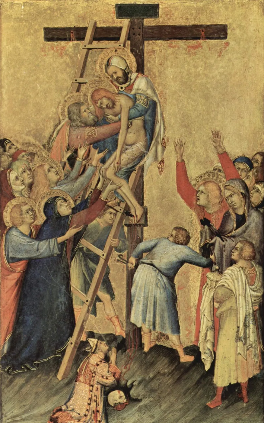 Descent from the Cross (1333) by Simone Martini — original painting reproduced as a hand-painted oil on canvas