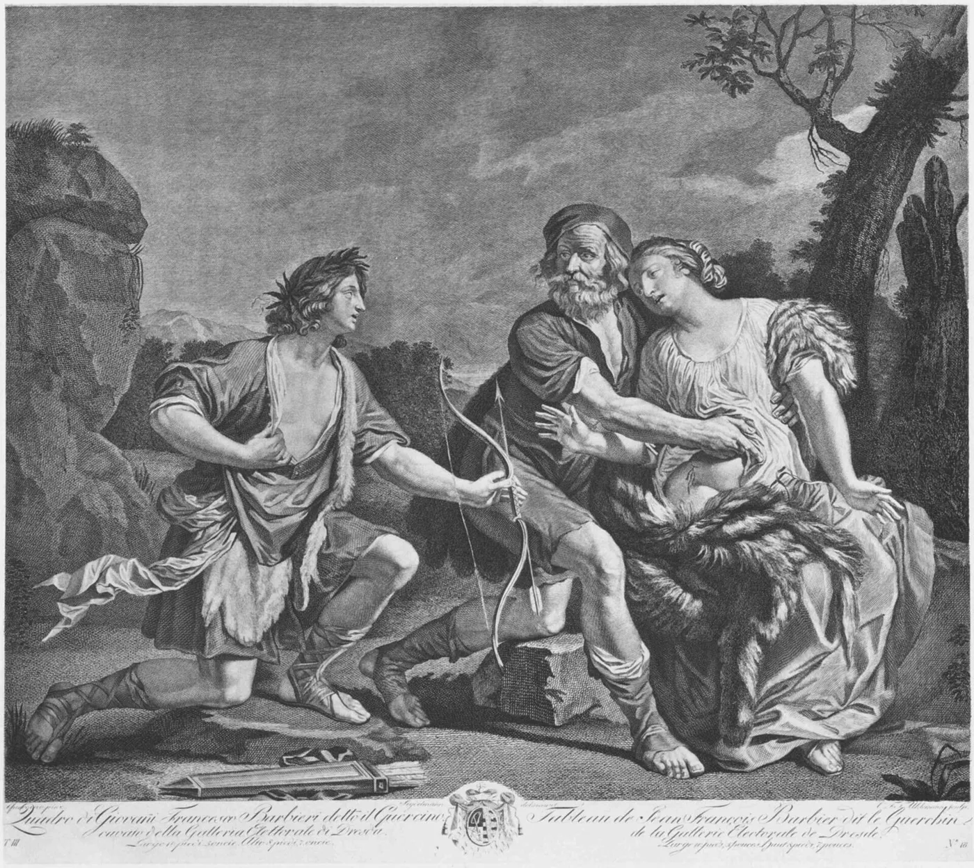 Dorinda, Silvio and Linco (1647) by Guercino — original painting reproduced as a hand-painted oil on canvas