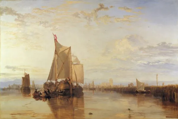 Dort, or Dordrecht: The Dort packet-boat from Rotterdam becalmed (1818) by J. M. W. Turner — original painting reproduced as a hand-painted oil on canvas