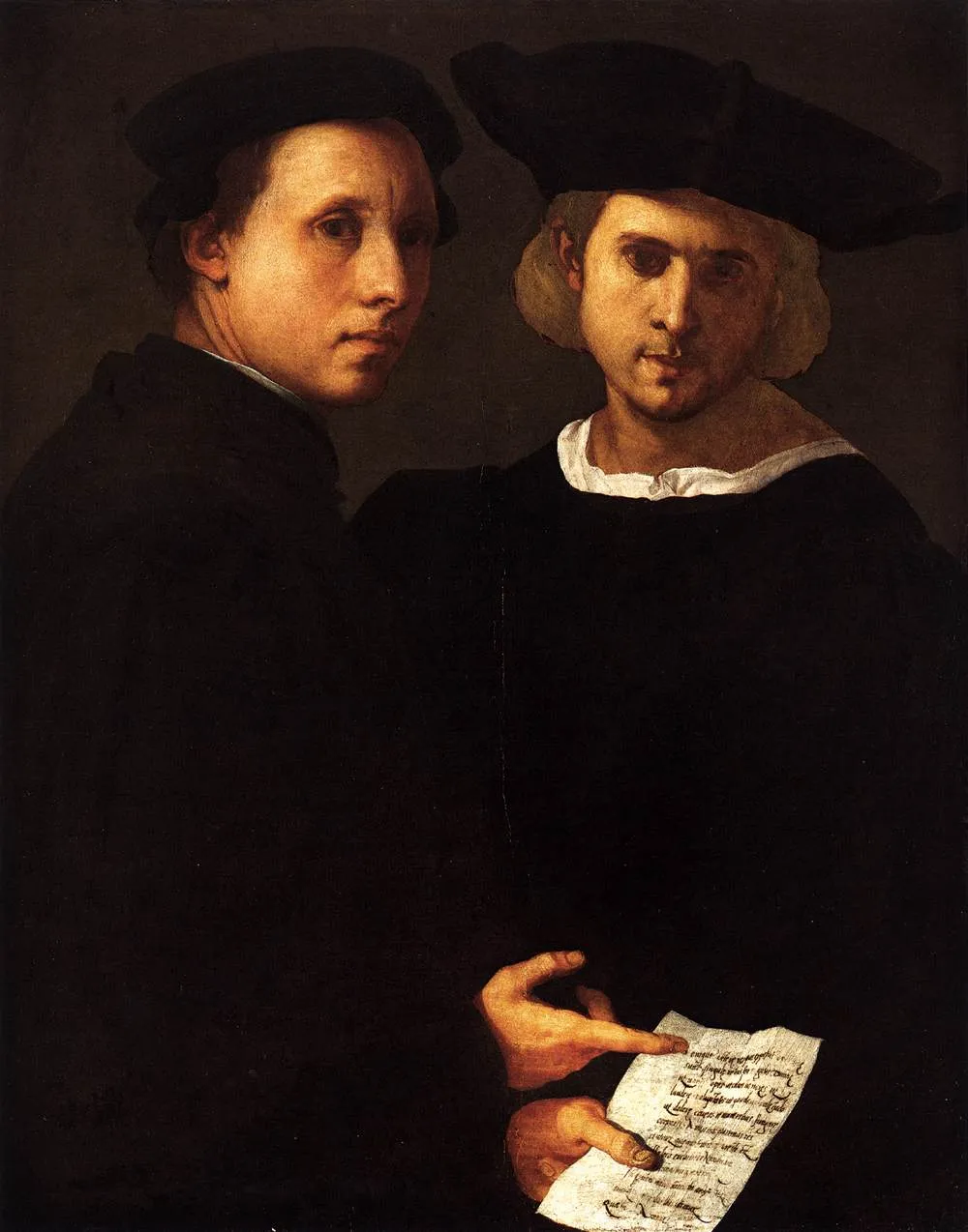Double portrait (1523) by Pontormo — original painting reproduced as a hand-painted oil on canvas