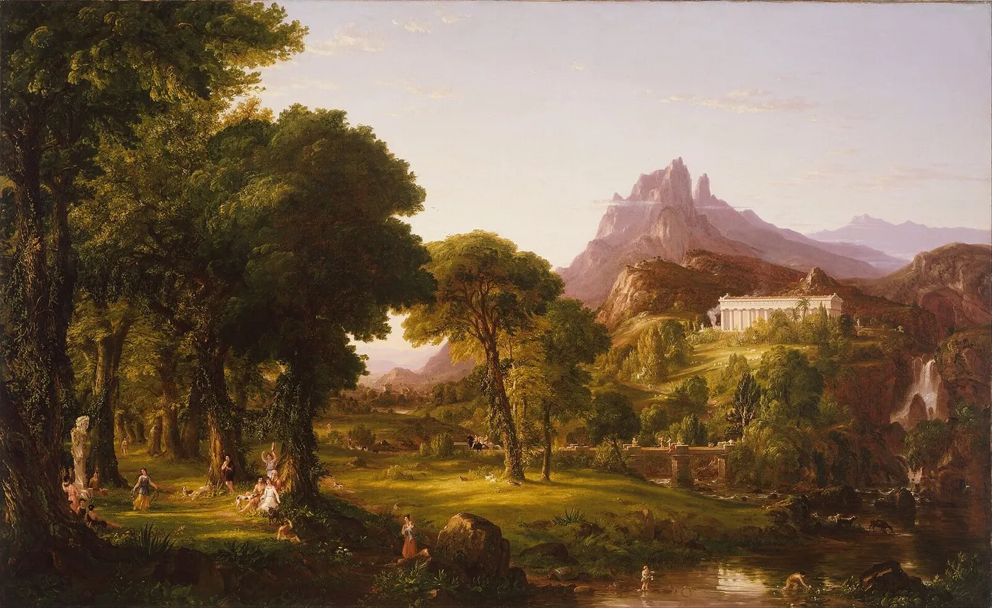 Dream of Arcadia (1838) by Thomas Cole — original painting reproduced as a hand-painted oil on canvas