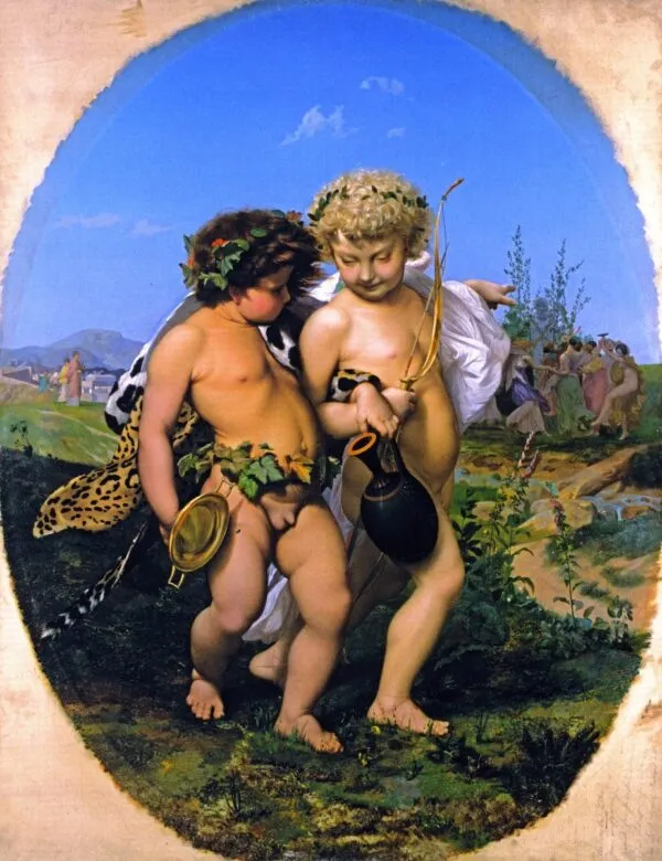 Drunken Bacchus and Cupid (1850) by Jean-Léon Gérôme — original painting reproduced as a hand-painted oil on canvas