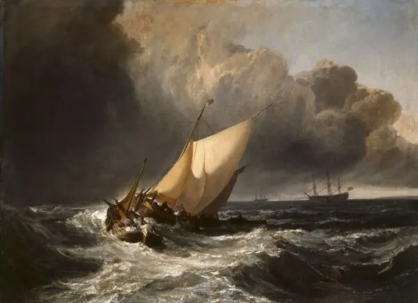 Dutch Boats in a Gale (1801) by J. M. W. Turner — original painting reproduced as a hand-painted oil on canvas