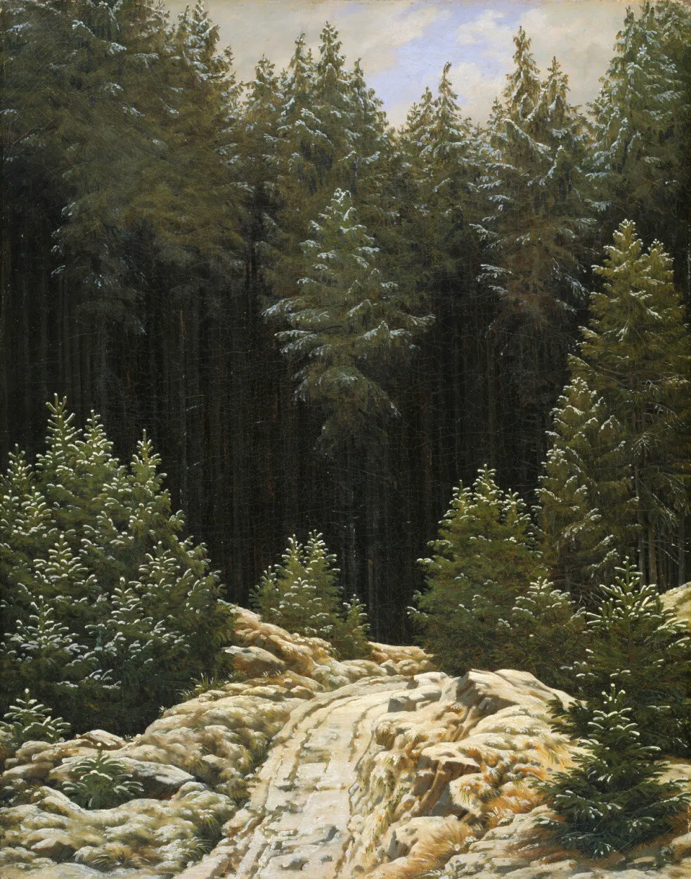 Early Snow (1827) by Caspar David Friedrich — original painting reproduced as a hand-painted oil on canvas