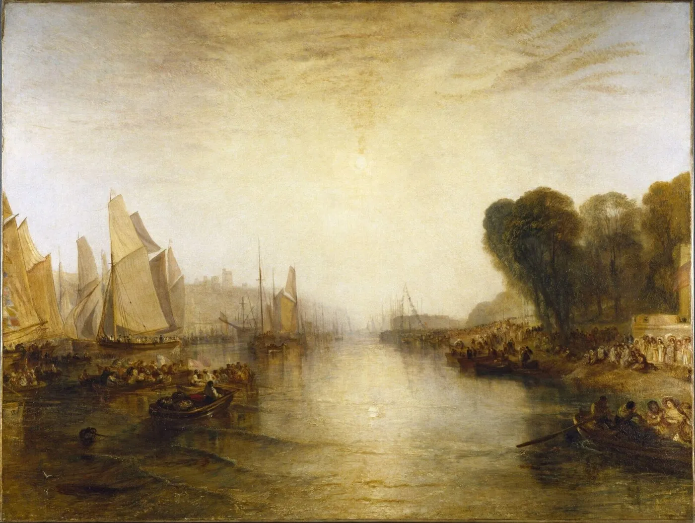 East Cowes Castle, the Seat of John Nash, Esq.; the Regatta Starting for their Moorings. (1827) by J. M. W. Turner — original painting reproduced as a hand-painted oil on canvas