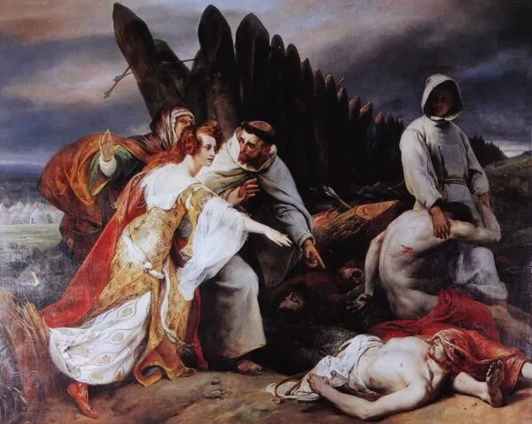 Edith Recovering Harold's Body after the Battle of Hastings (1828) by Horace Vernet — original painting reproduced as a hand-painted oil on canvas