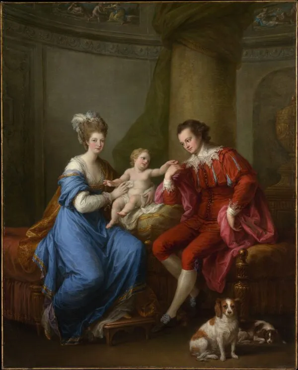 Edward Smith Stanley (1752–1834), Twelfth Earl of Derby, with His First Wife (Lady Elizabeth Hamilton, 1753–1797) and Their Son (Edward Smith Stanley, 1775–1851) (1776) by Angelica Kauffmann — original painting reproduced as a hand-painted oil on canvas