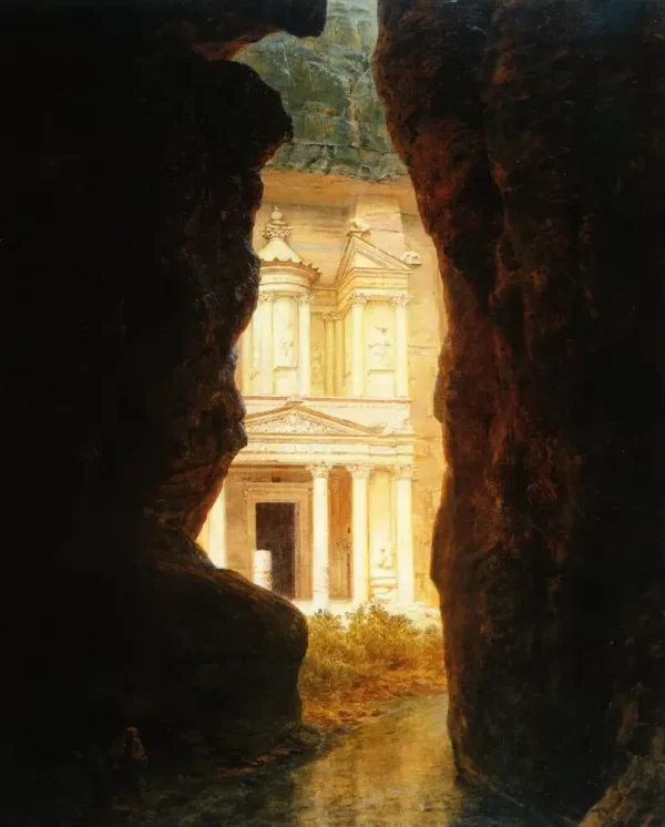 El Khasne, Petra (1874) by Frederic Edwin Church — original painting reproduced as a hand-painted oil on canvas