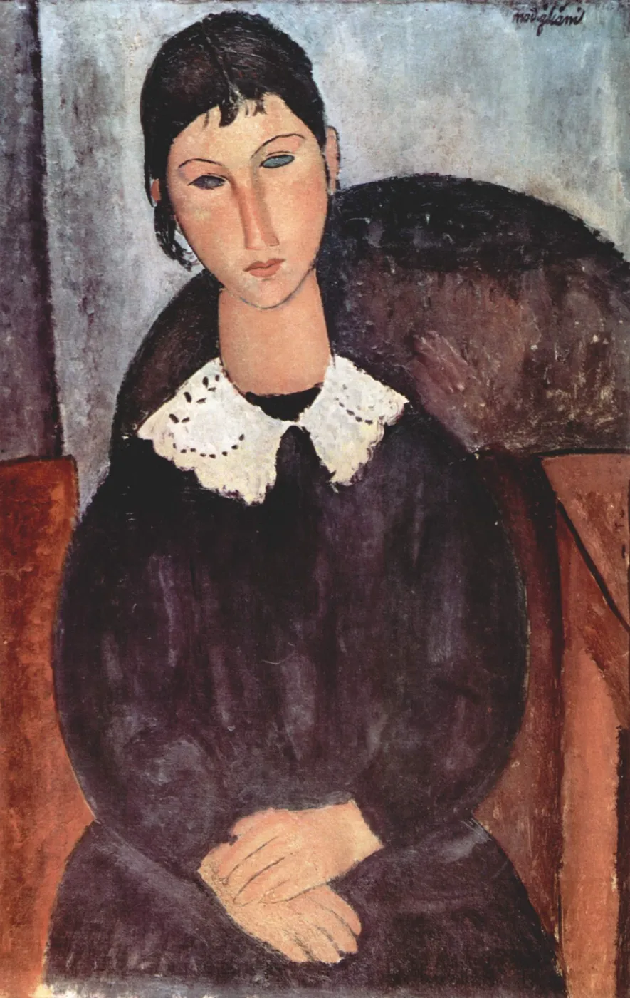 Elvire au col blanc (1918) by Amedeo Modigliani — original painting reproduced as a hand-painted oil on canvas