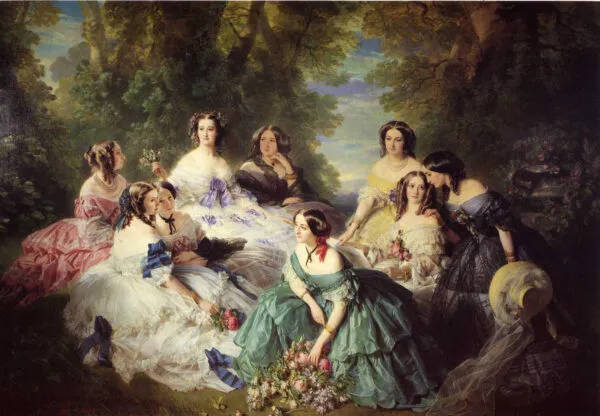 Empress Eugenie Surrounded by her Ladies in Waiting (1855) by Franz Xaver Winterhalter — original painting reproduced as a hand-painted oil on canvas