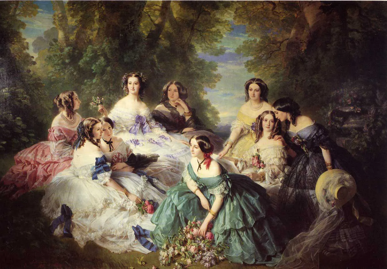Empress Eugenie Surrounded by her Ladies in Waiting (1855) by Franz Xaver Winterhalter — original painting reproduced as a hand-painted oil on canvas