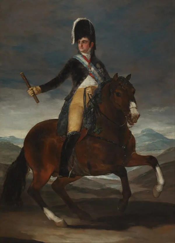 Equestrian portrait of Ferdinand VII (1808) by Francisco Goya — original painting reproduced as a hand-painted oil on canvas