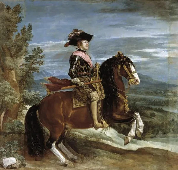 Equestrian Portrait of Philip IV (1634) by Diego Velázquez — original painting reproduced as a hand-painted oil on canvas