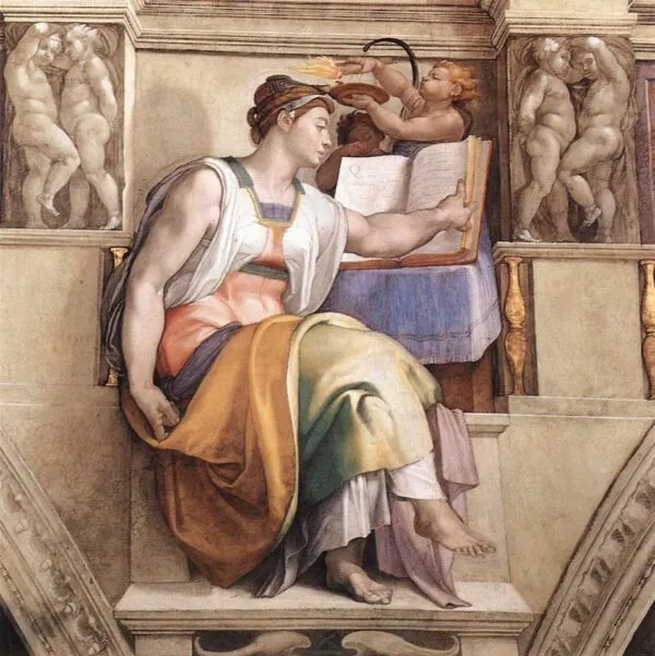 Erythraean Sibyl (1508) by Michelangelo — original painting reproduced as a hand-painted oil on canvas
