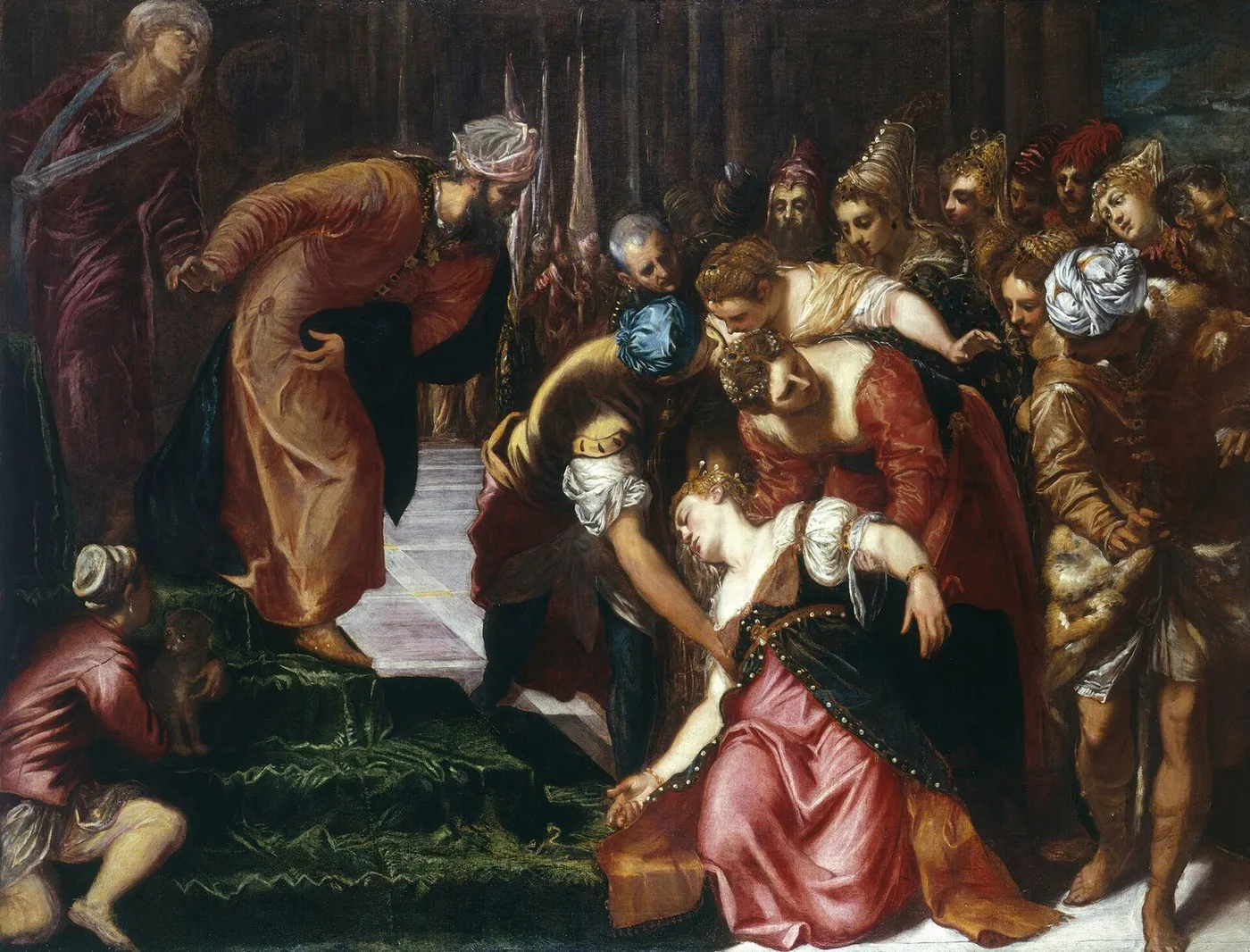 Esther before Ahasuerus (1547) by Jacopo Tintoretto — original painting reproduced as a hand-painted oil on canvas