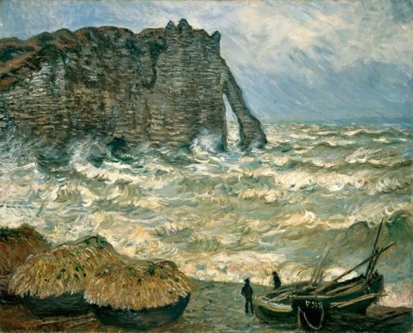 Etretat, Rough Seas (1883) by Claude Monet — original painting reproduced as a hand-painted oil on canvas