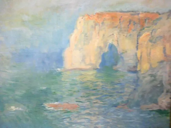 Étretat, the Manneporte, Reflection on Water (1885) by Claude Monet — original painting reproduced as a hand-painted oil on canvas