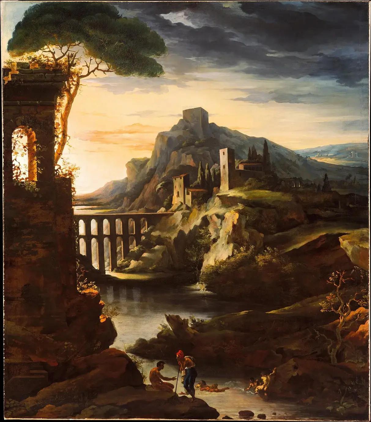 Evening: Landscape with an Aqueduct (1818) by Théodore Géricault — original painting reproduced as a hand-painted oil on canvas