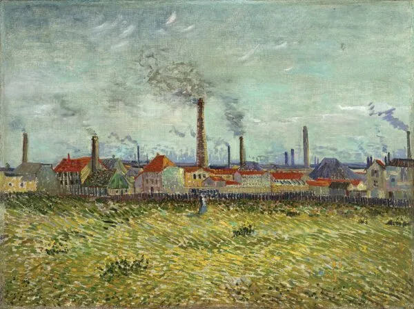 Factories at Clichy (1887) by Vincent van Gogh — original painting reproduced as a hand-painted oil on canvas