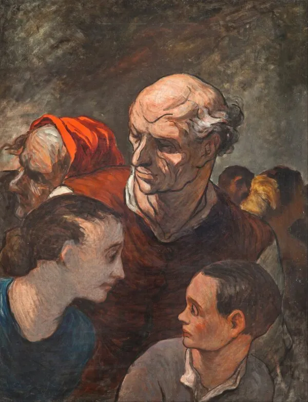 Family on the Barricades (1848) by Honoré Daumier — original painting reproduced as a hand-painted oil on canvas