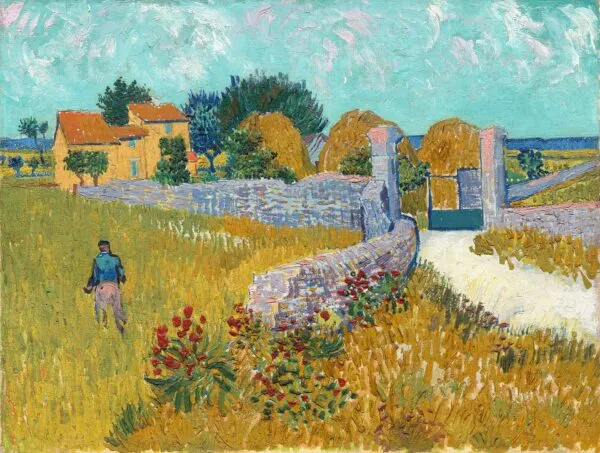 Farmhouse in Provence (1888) by Vincent van Gogh — original painting reproduced as a hand-painted oil on canvas