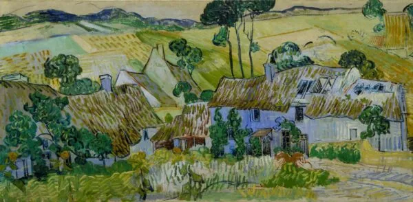 Farms near Auvers (1890) by Vincent van Gogh — original painting reproduced as a hand-painted oil on canvas