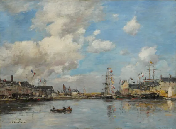 Fécamp, le bassin (1892) by Eugène Louis Boudin — original painting reproduced as a hand-painted oil on canvas