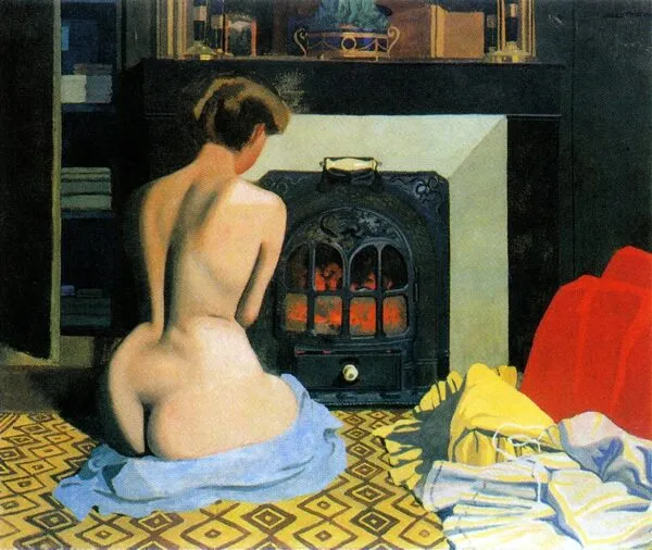 Femme nue devant une salamandre (1900) by Félix Vallotton — original painting reproduced as a hand-painted oil on canvas