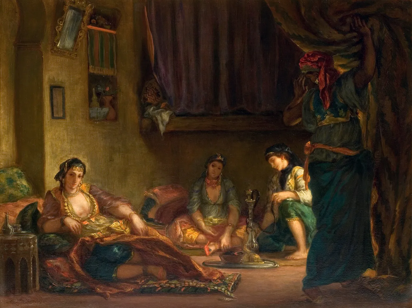 Femmes d'Alger dans leur intérieur (1849) by Eugène Delacroix — original painting reproduced as a hand-painted oil on canvas