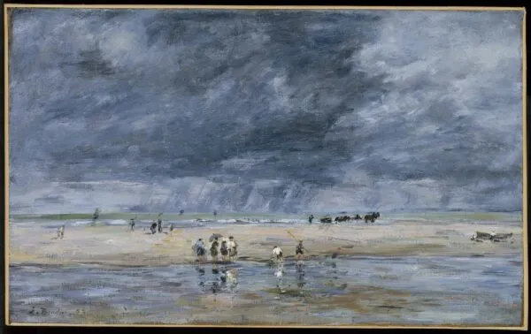 Figures on the Beach (1893) by Eugène Louis Boudin — original painting reproduced as a hand-painted oil on canvas