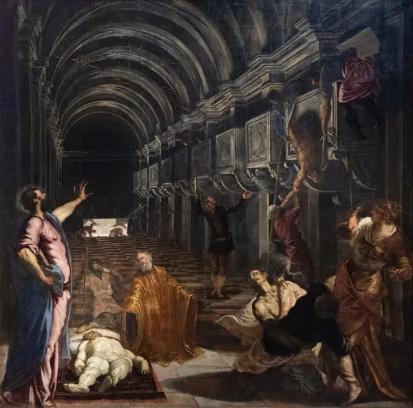 Finding of the body of St Mark (1562) by Jacopo Tintoretto — original painting reproduced as a hand-painted oil on canvas