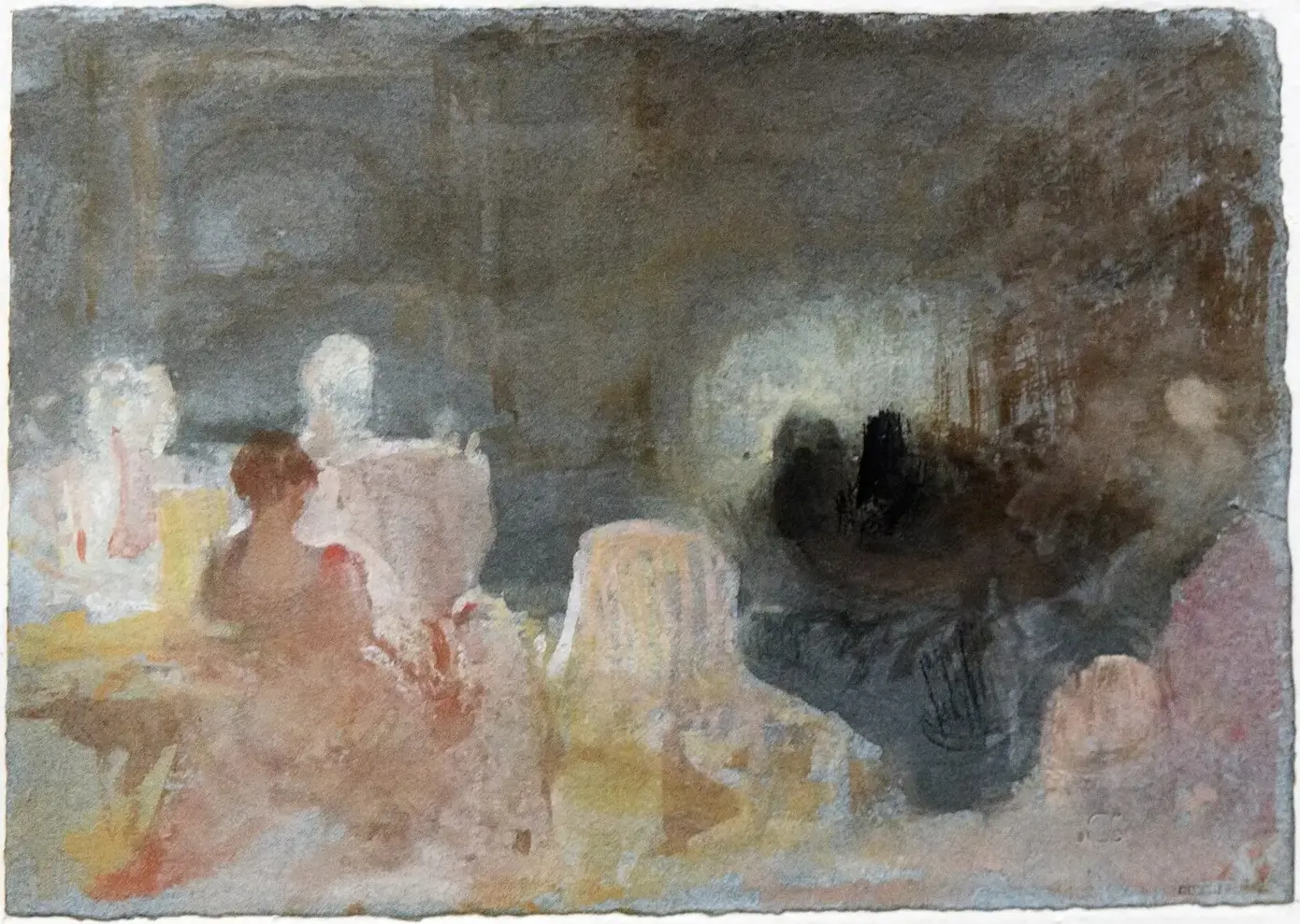 Fire-Light and Lamp-Light (1827) by J. M. W. Turner — original watercolour reproduced as a hand-painted oil on canvas