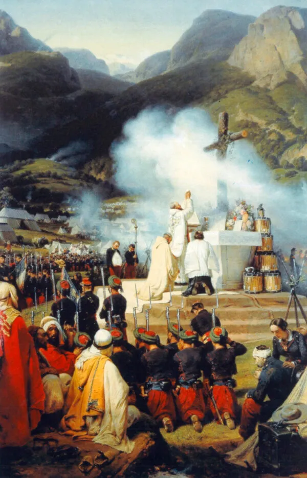 First mass in Kabylie (1854) by Horace Vernet — original painting reproduced as a hand-painted oil on canvas