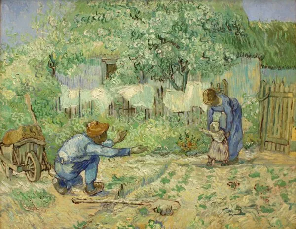 First Steps, after Millet (1890) by Vincent van Gogh — original painting reproduced as a hand-painted oil on canvas