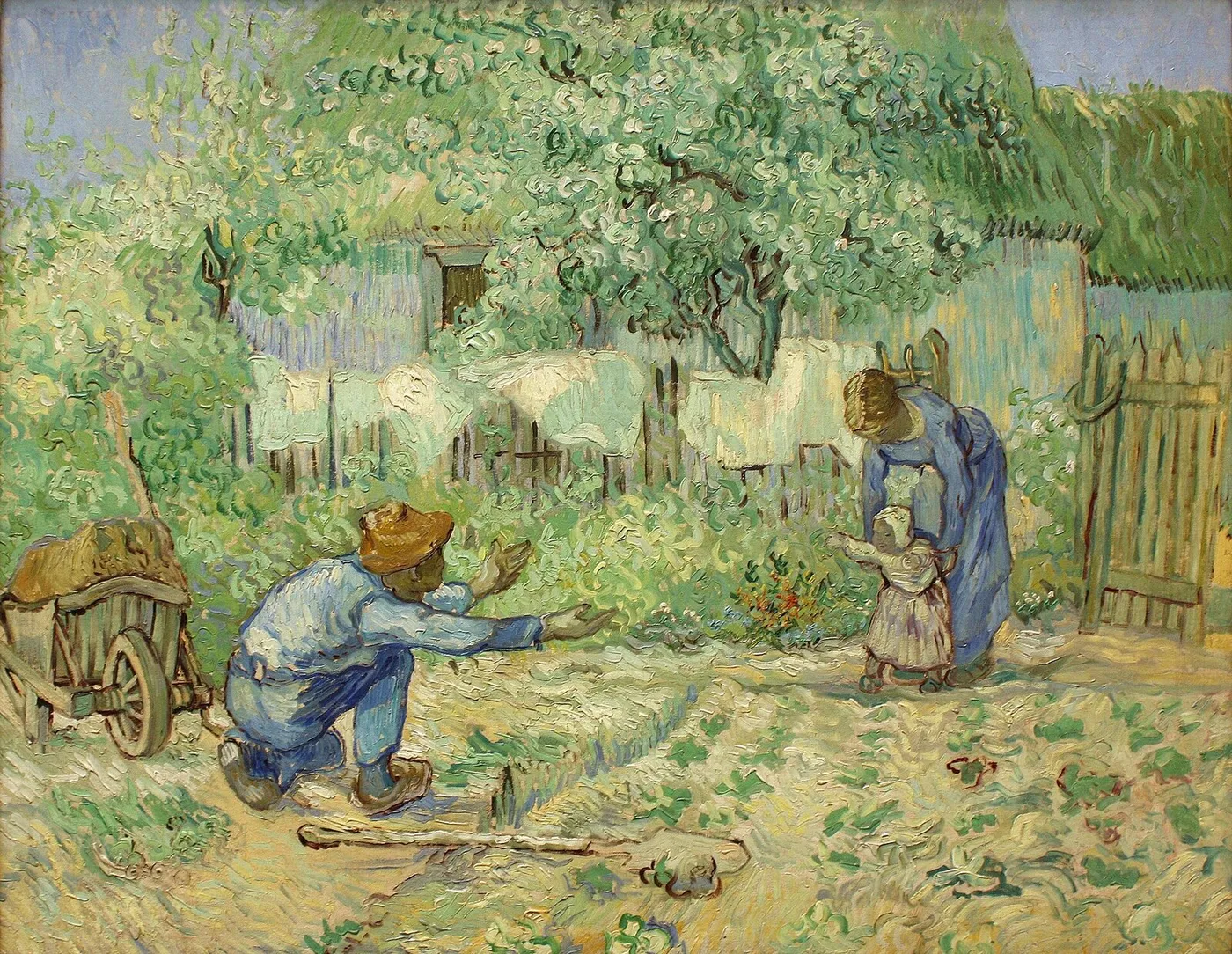 First Steps, after Millet (1890) by Vincent van Gogh — original painting reproduced as a hand-painted oil on canvas