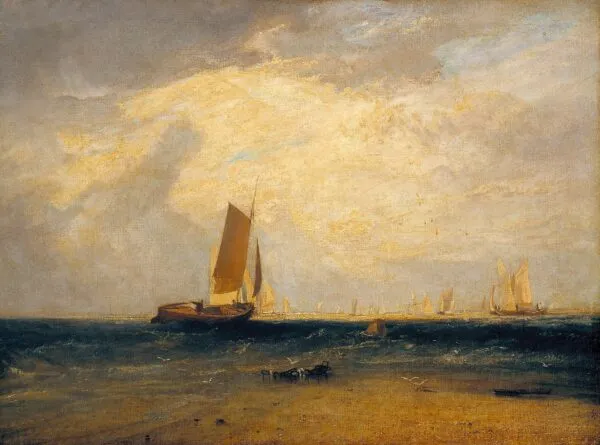 Fishing upon the Blythe-Sand, Tide Setting In (1809) by J. M. W. Turner — original painting reproduced as a hand-painted oil on canvas