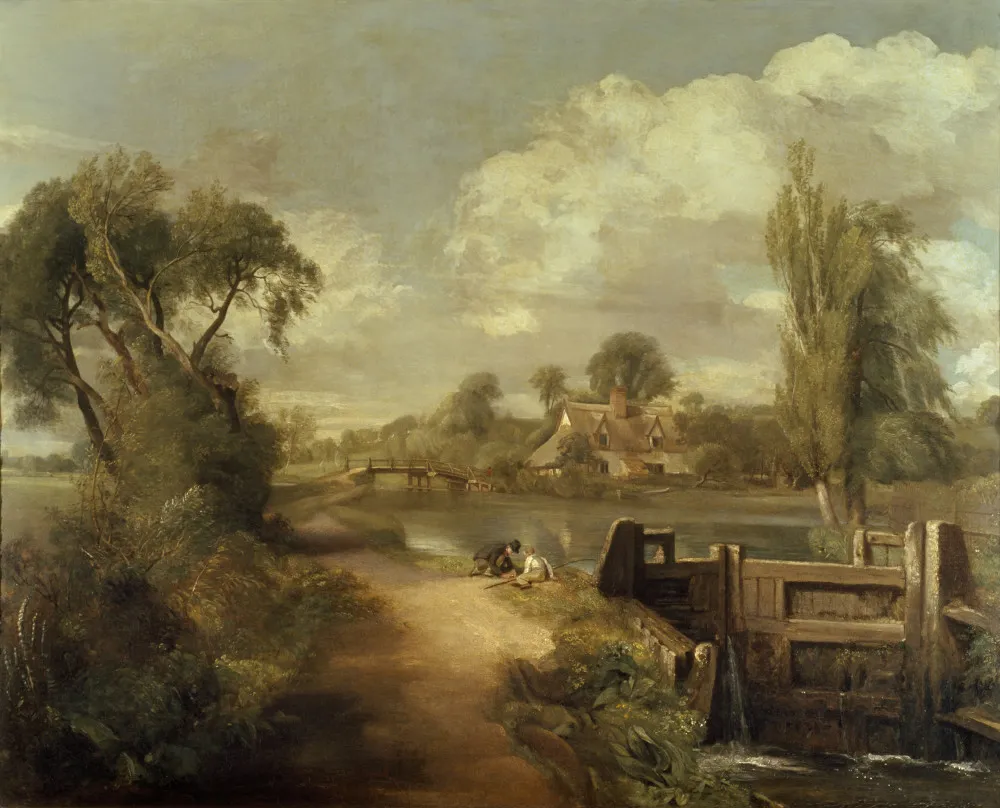 Flatford Lock (1856) by John Constable — original painting reproduced as a hand-painted oil on canvas