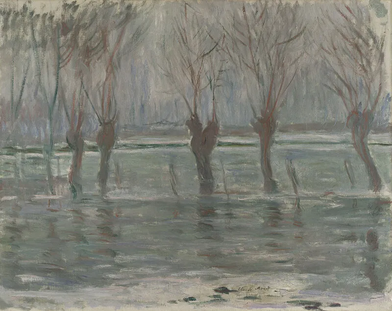 Flood Waters (1896) by Claude Monet — original painting reproduced as a hand-painted oil on canvas