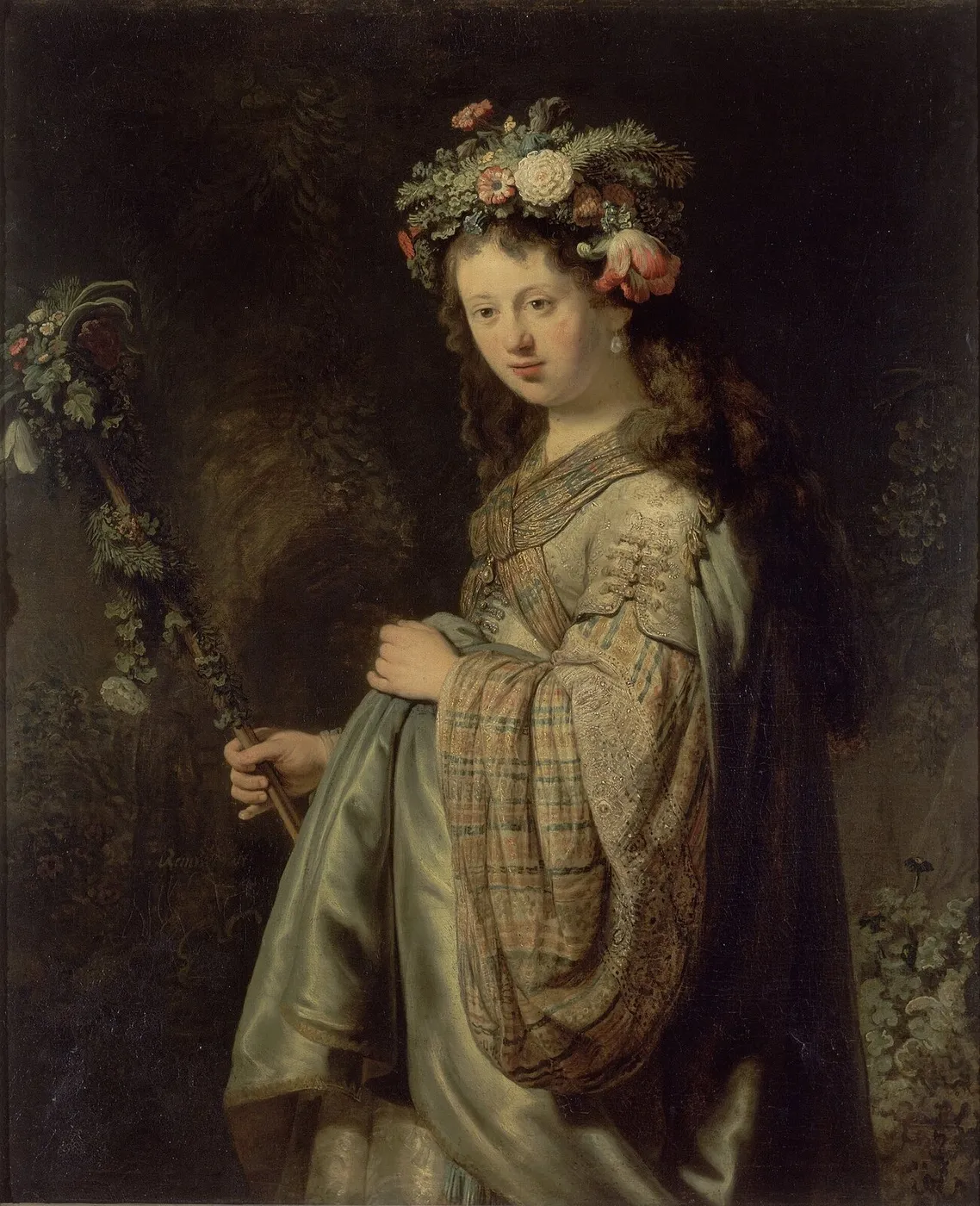 Flora (1634) by Rembrandt — original painting reproduced as a hand-painted oil on canvas