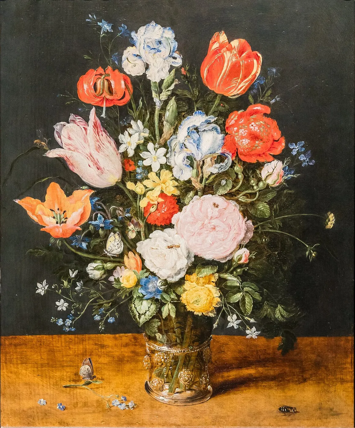 Flowers in a Glass Beaker (1700) by Jan Brueghel the Elder — original painting reproduced as a hand-painted oil on canvas