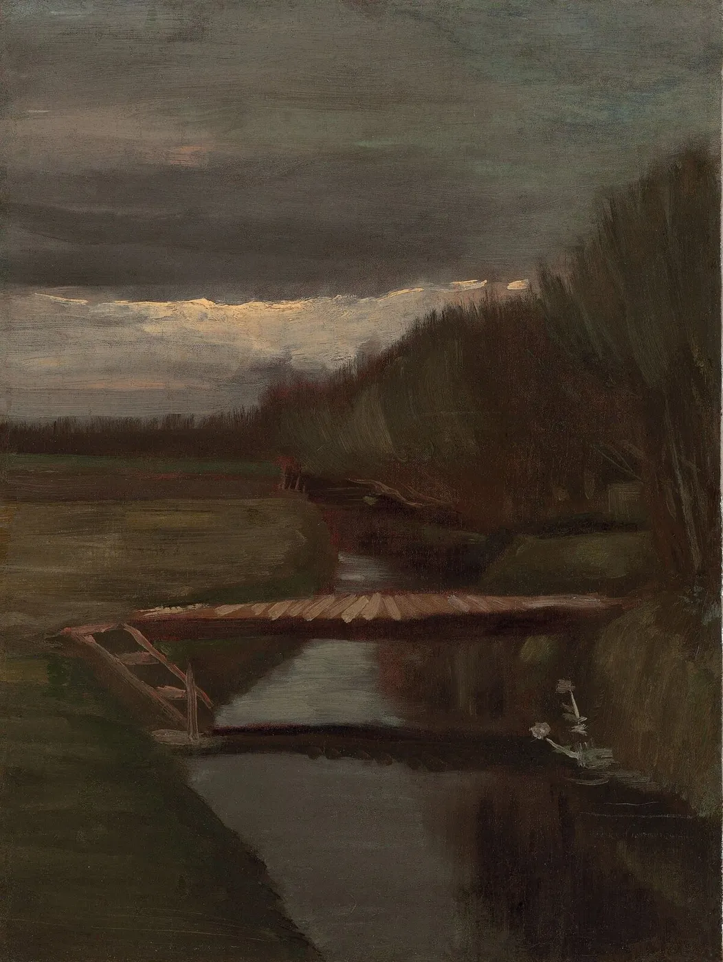 Footbridge Across a Ditch (1883) by Vincent van Gogh — original painting reproduced as a hand-painted oil on canvas