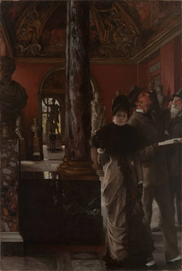 Foreign Visitors at the Louvre (1884) by James Tissot — original painting reproduced as a hand-painted oil on canvas