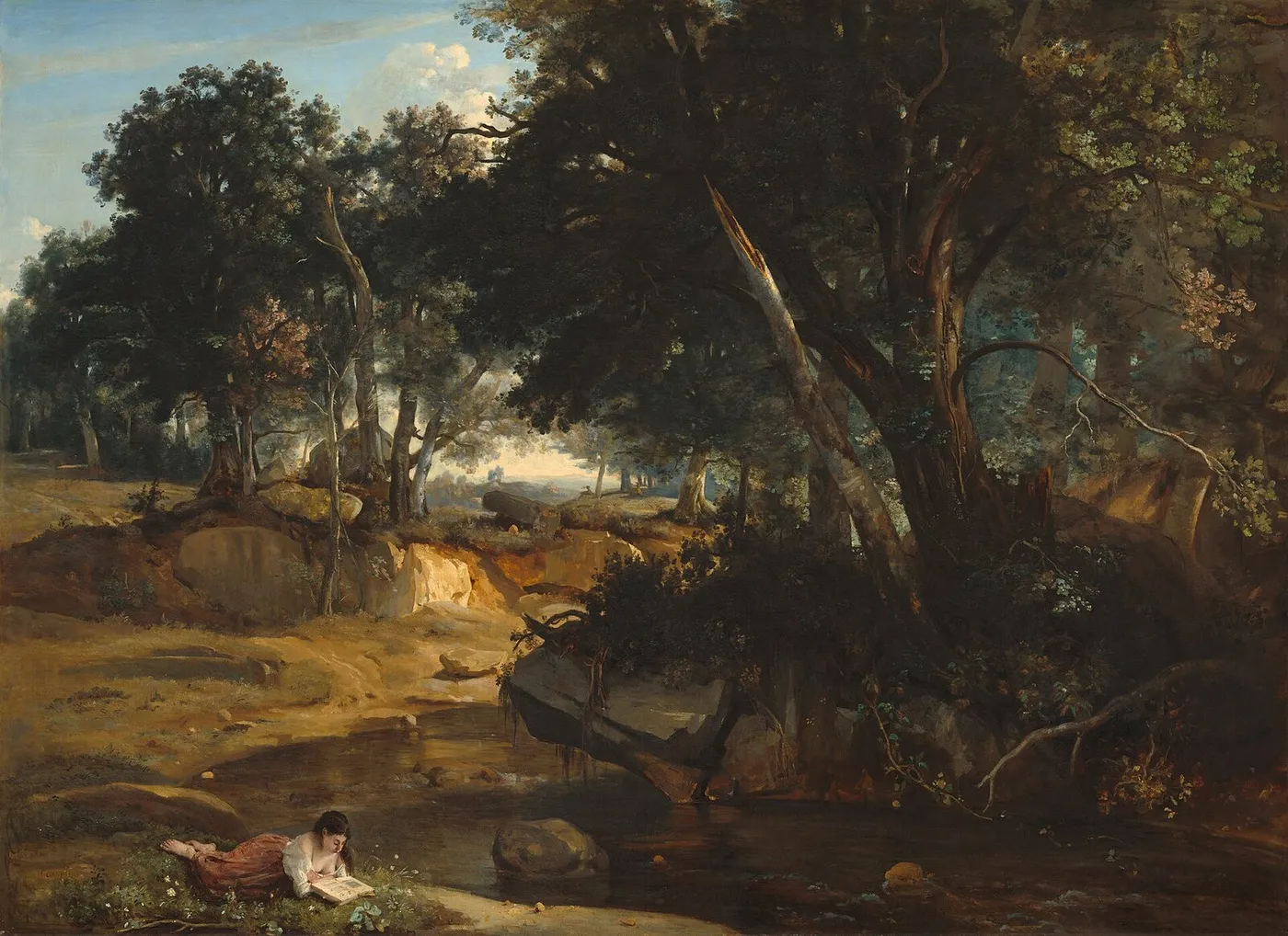 Forest of Fontainebleau (1834) by Jean-Baptiste Camille Corot — original painting reproduced as a hand-painted oil on canvas