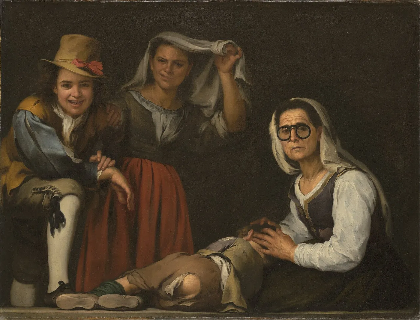 Four Figures on a Step (1655) by Bartolomé Esteban Murillo — original painting reproduced as a hand-painted oil on canvas