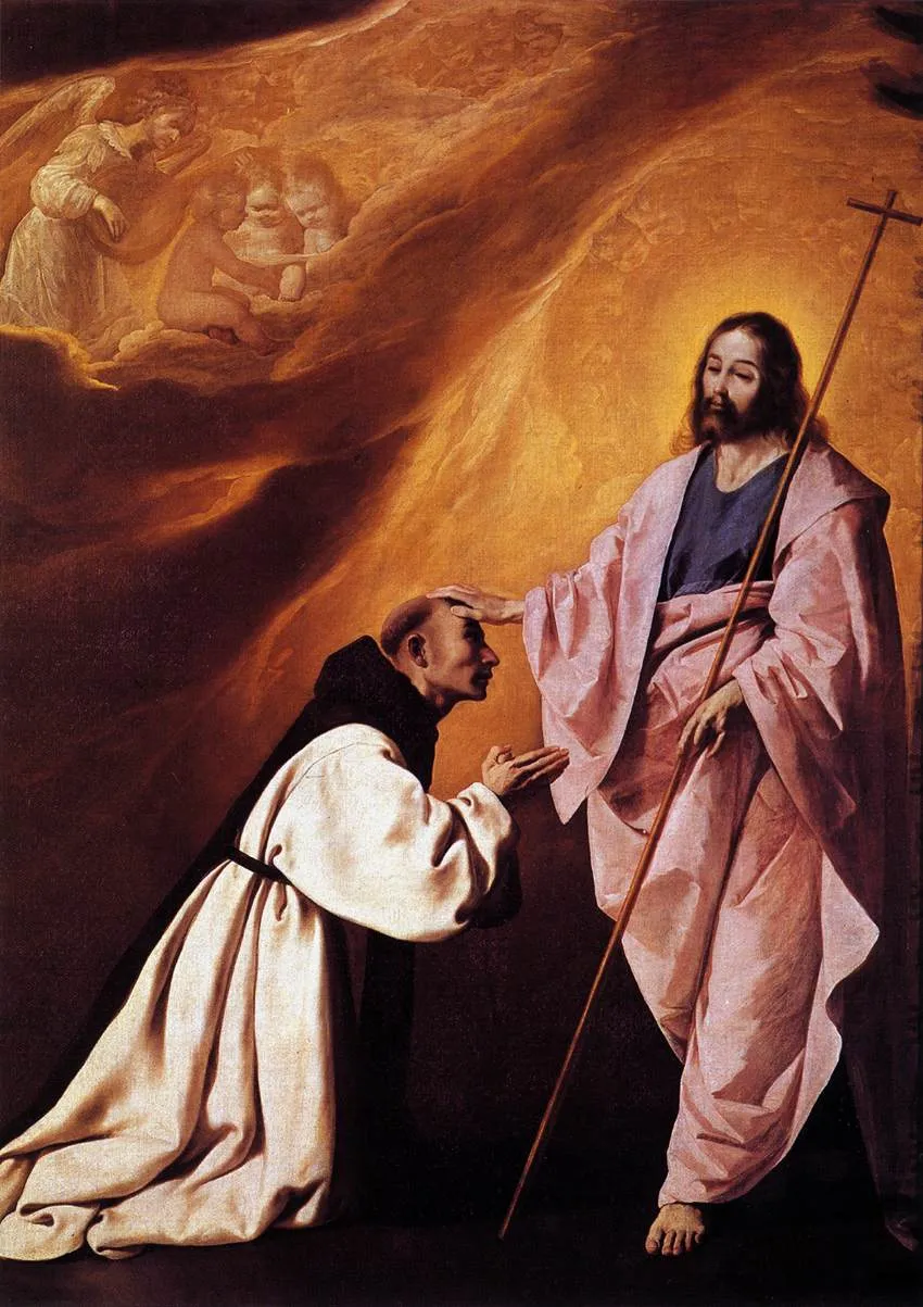 Friar Andrés de Salmeron Comforted by Christ (1639) by Francisco de Zurbarán — original painting reproduced as a hand-painted oil on canvas