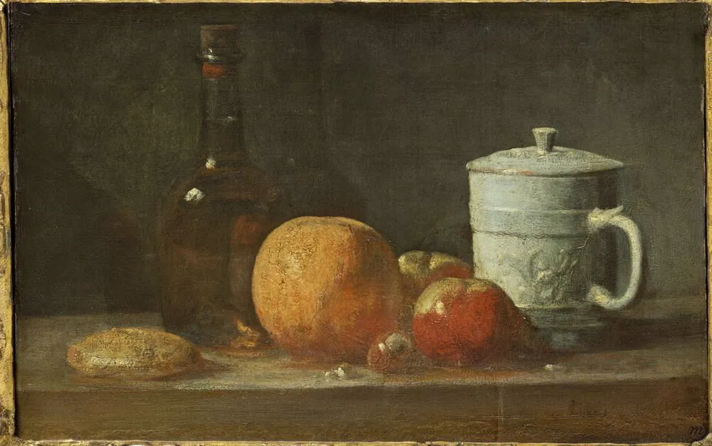 Fruits, Bouteille, Pichet et Massepain — Jean-Baptiste-Siméon Chardin