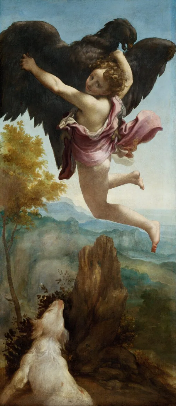 Ganymede Abducted by the Eagle (1530) by Antonio da Correggio — original painting reproduced as a hand-painted oil on canvas