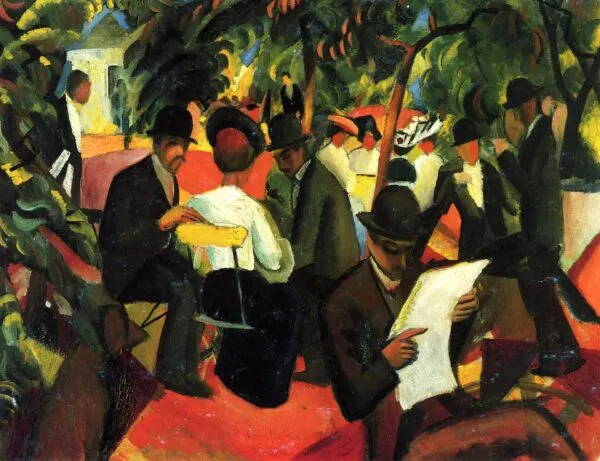 Garden Restaurant (1912) by August Macke — original painting reproduced as a hand-painted oil on canvas